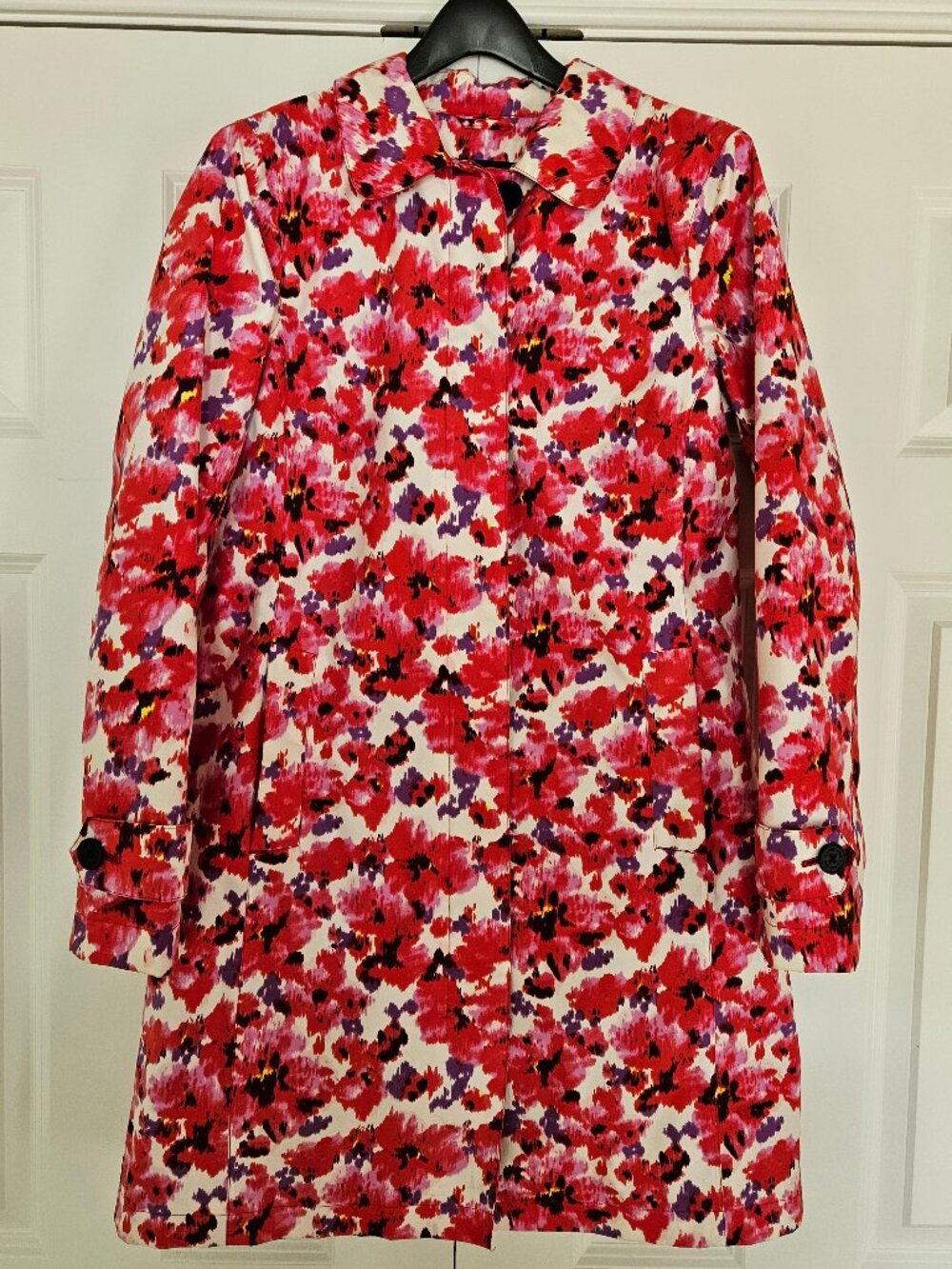 Lands' End Mid-Length Lined Button Down Floral Raincoat - XS (2-4)